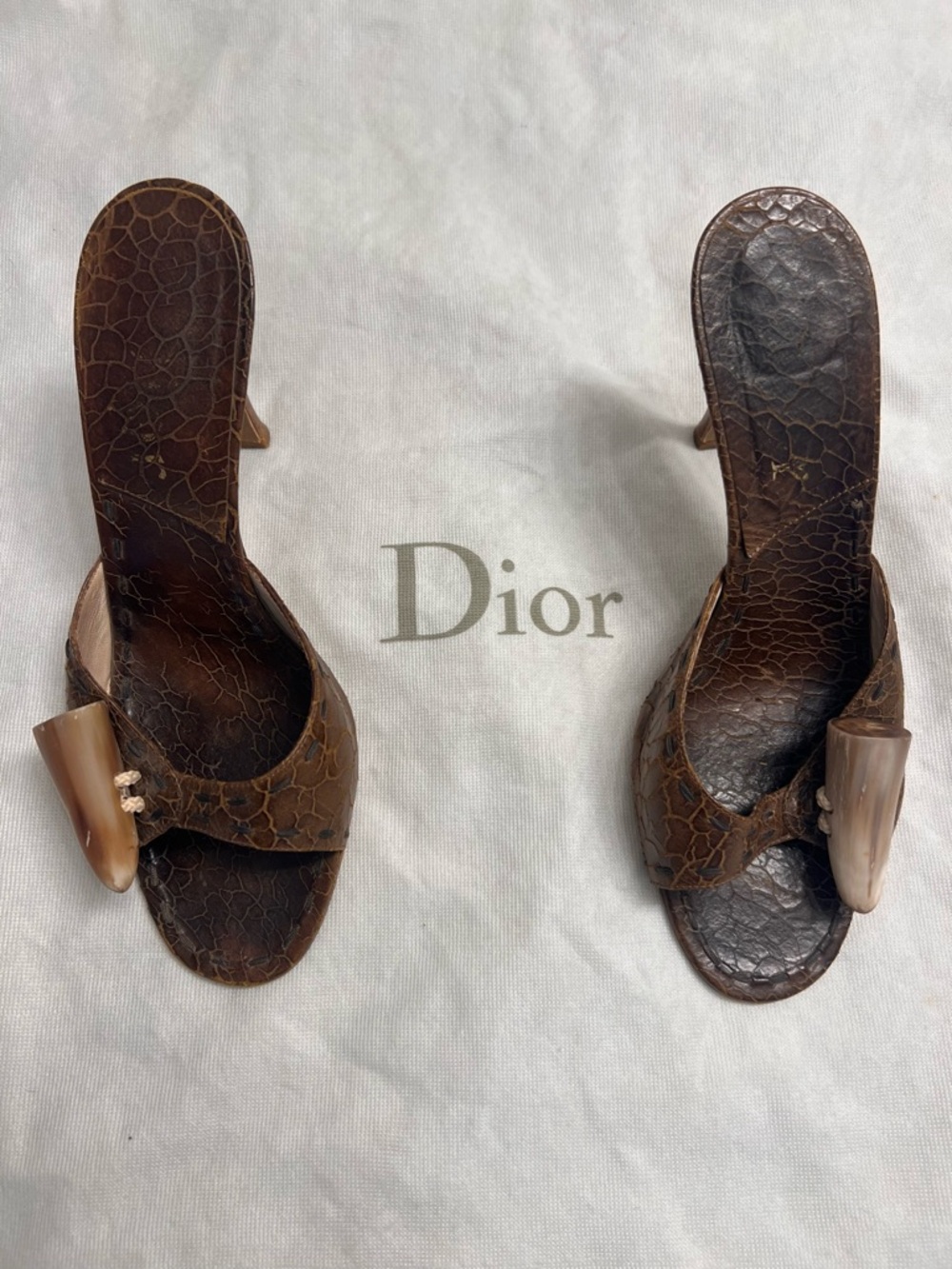 Dior Horn Toggle S/S 2003 Vintage John Galliano Era Brown Croc Open-Toe Mule